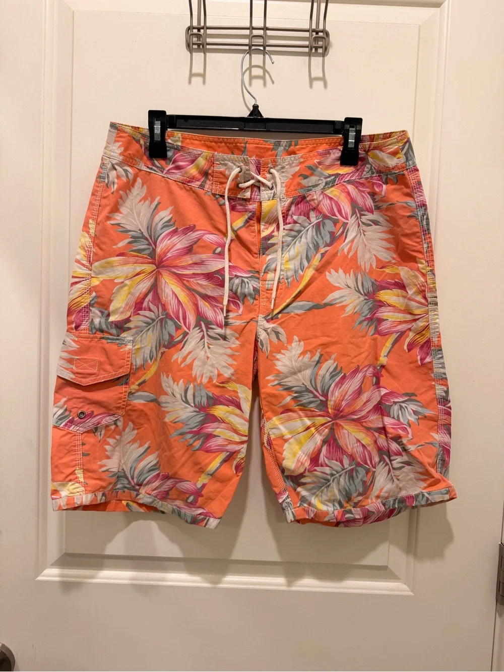 Polo Ralph Lauren Board Shorts Size 34 Orange Floral Hawaiian Swim